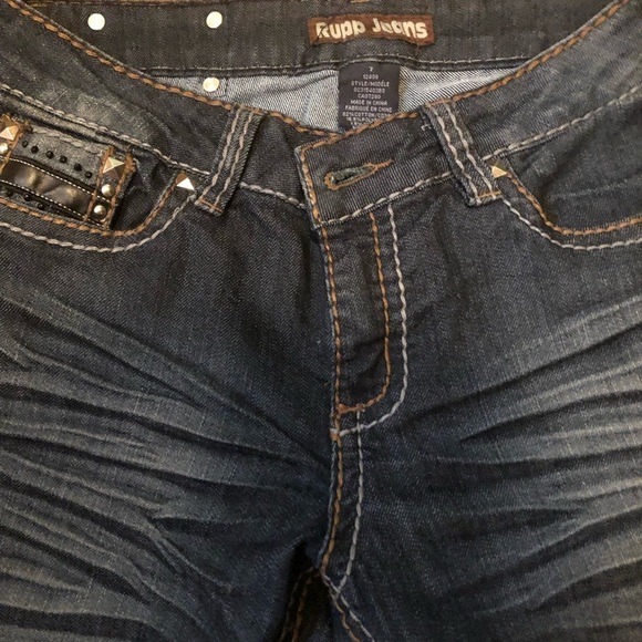 Blingy Blue Straight Leg Jeans with Contrast Stitching - Picture 2 of 9